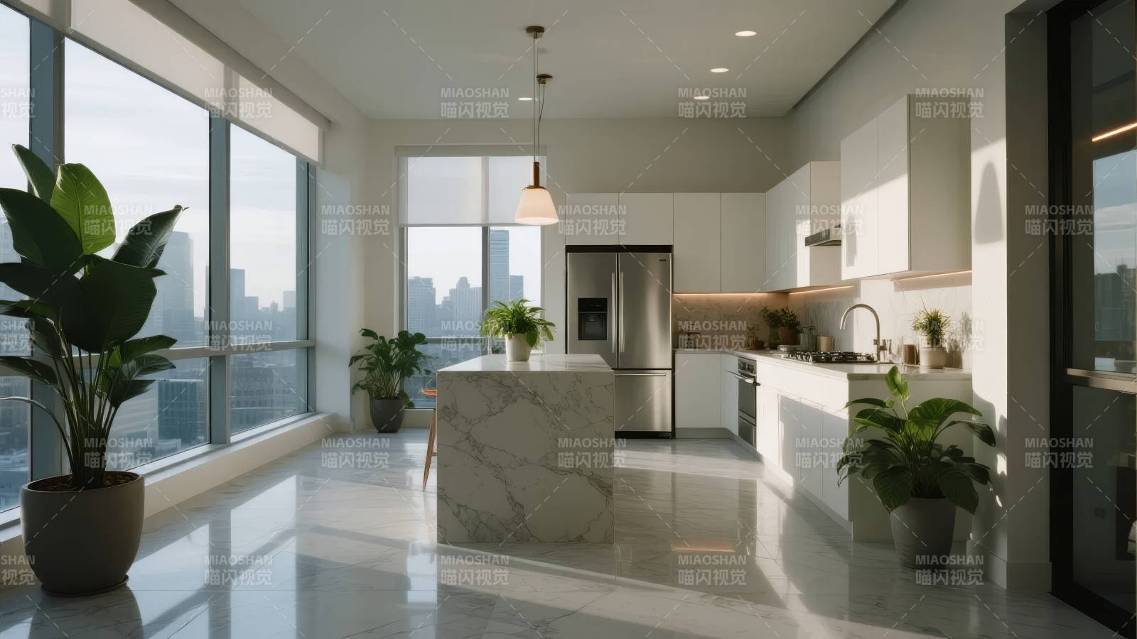 现代厨房全景图图片