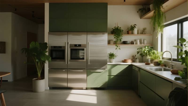 现代绿意厨房图片