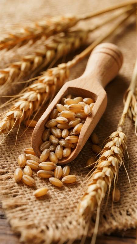 麦穗与木勺中的麦粒图片