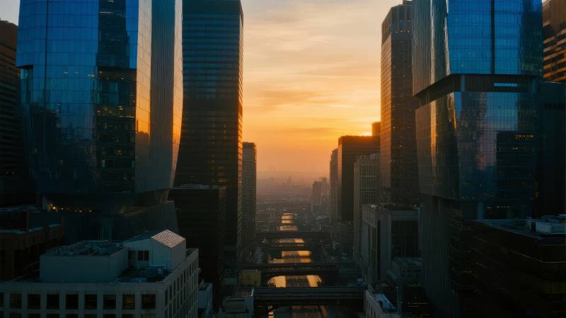 城市黄昏剪影图片