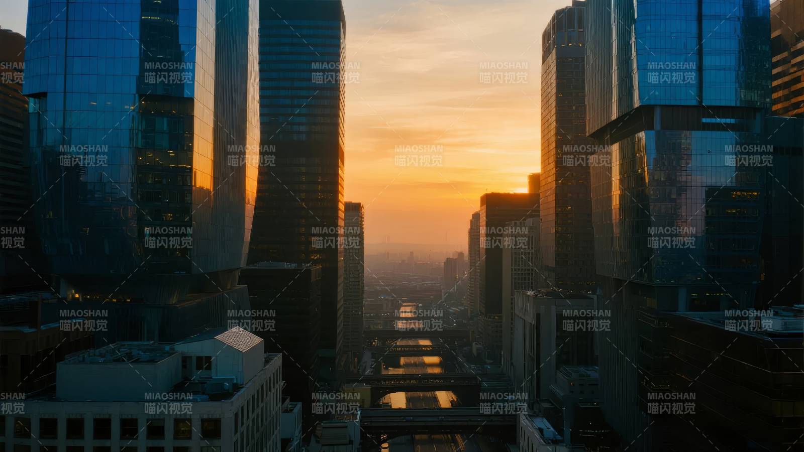 城市黄昏剪影图片