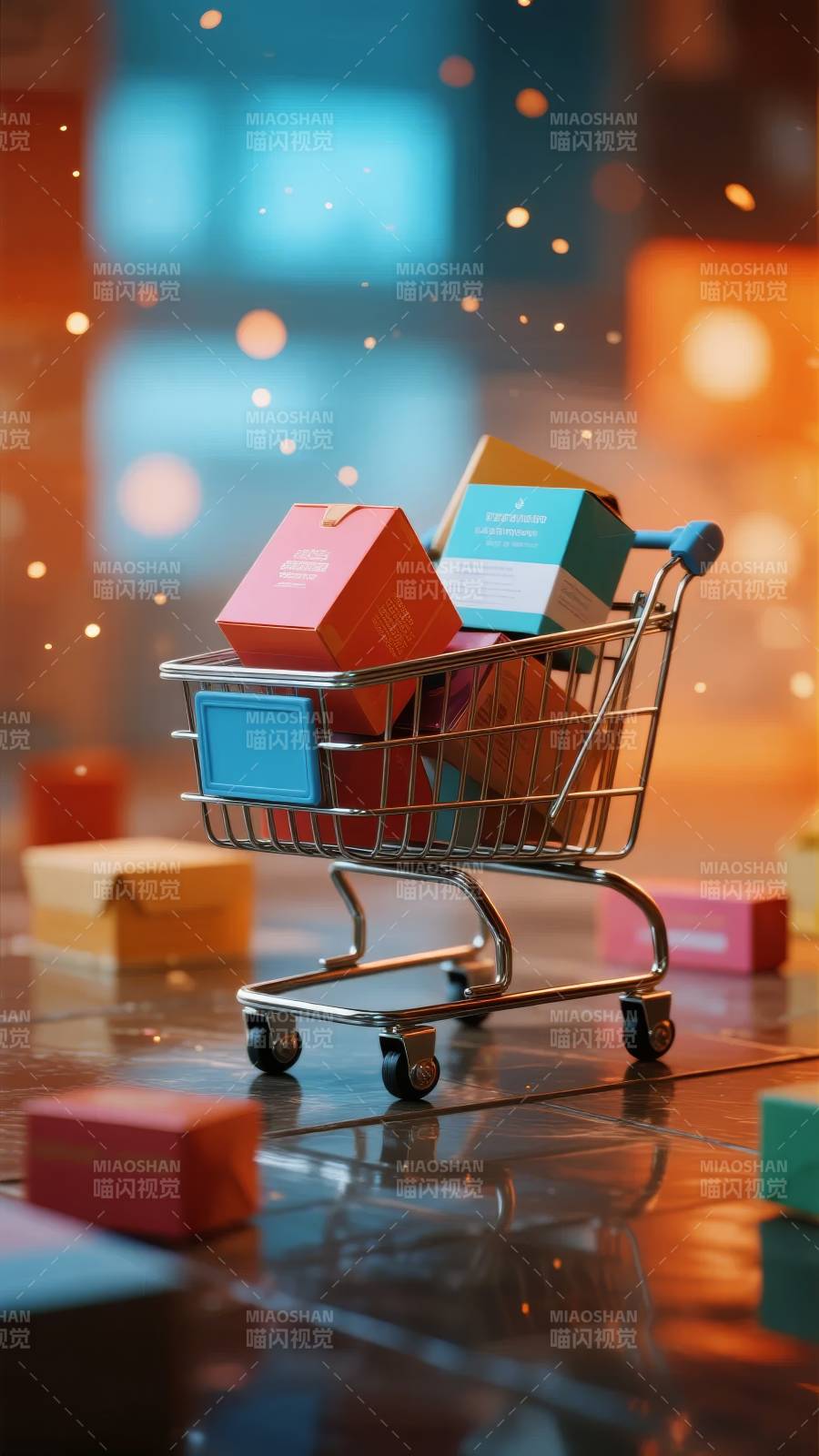 购物车里的彩色礼盒图片