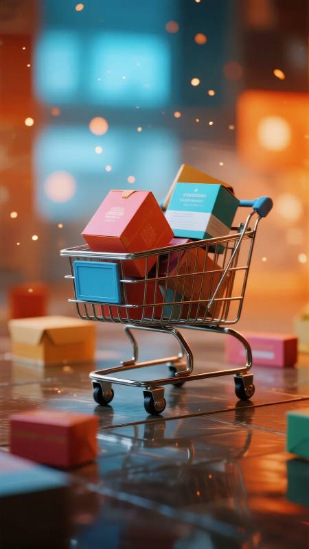 购物车里的彩色礼盒图片