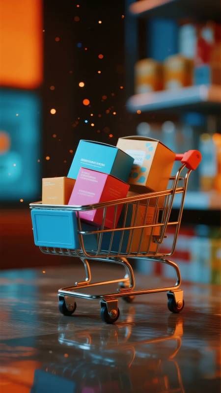 购物车里的彩色礼盒图片