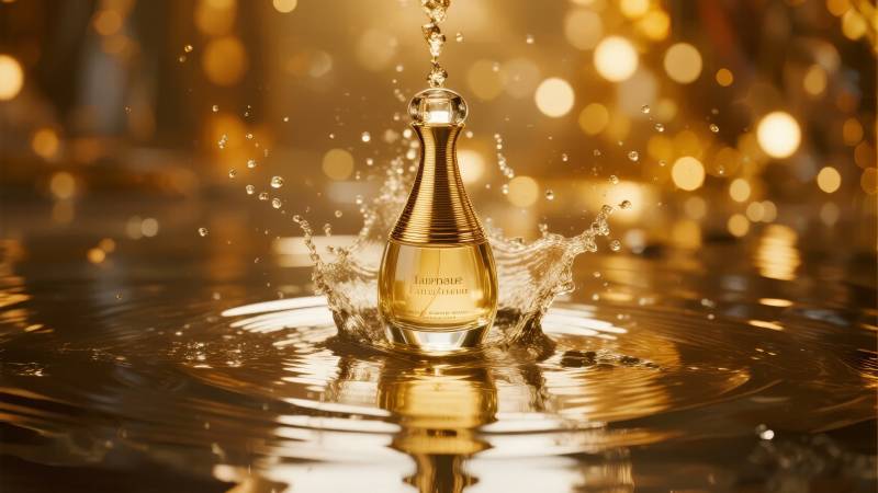 金色香水滴落瞬间图片