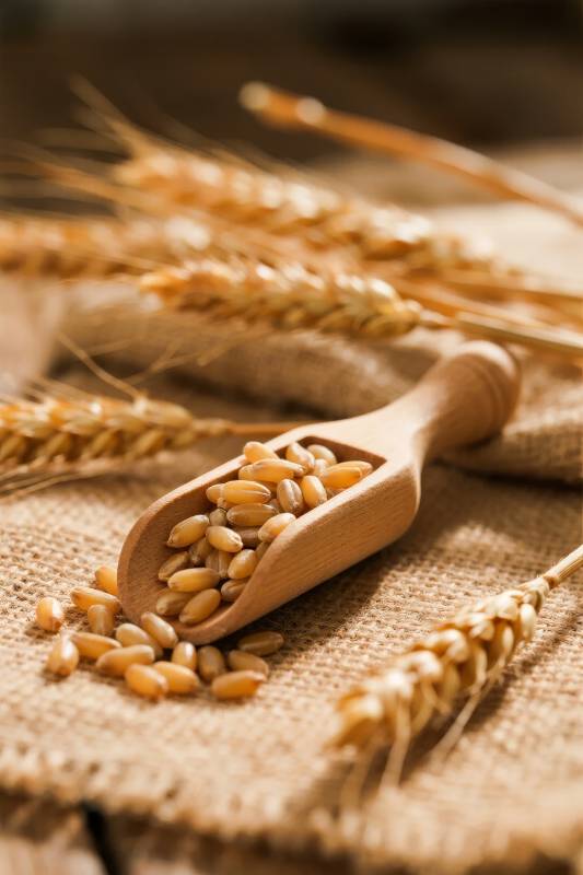 麦穗与木勺中的麦粒图片