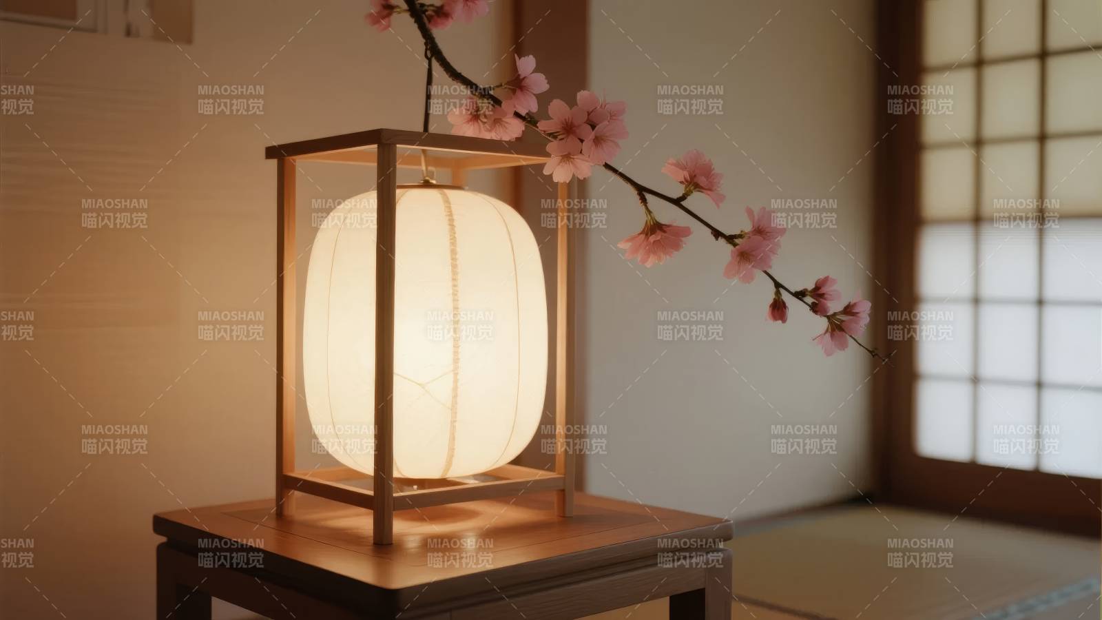 樱花灯影静谧夜图片