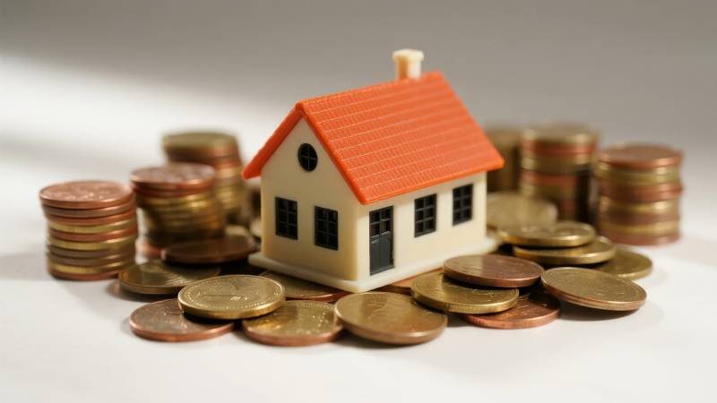 房屋与金币堆叠图片