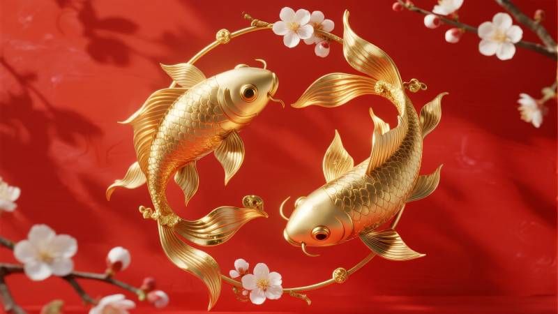 金鱼戏春花图片