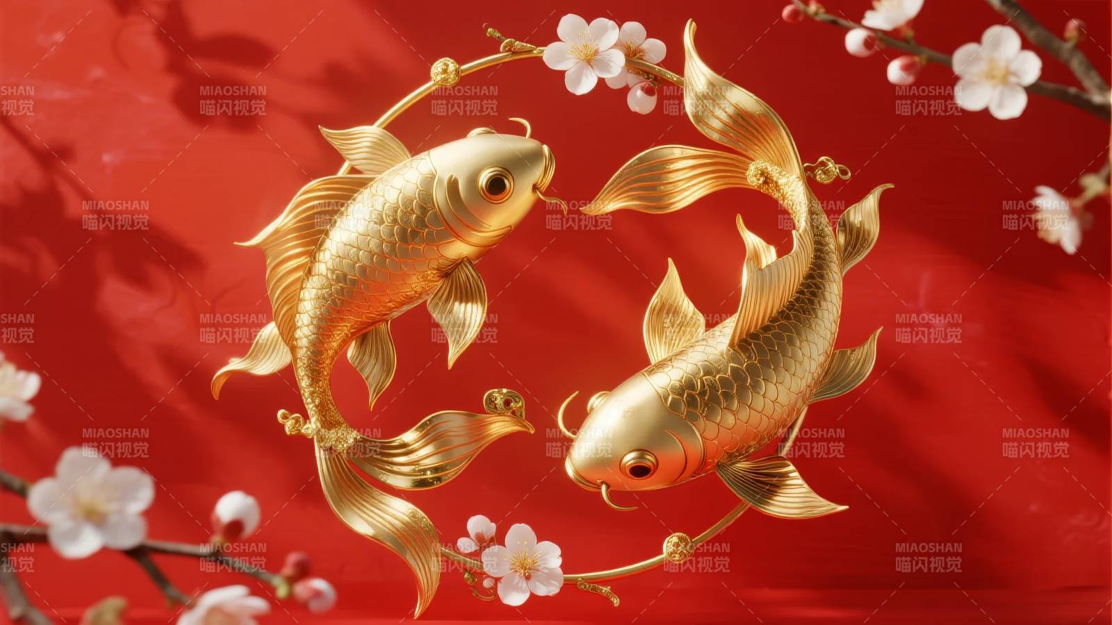 金鱼戏春花图片