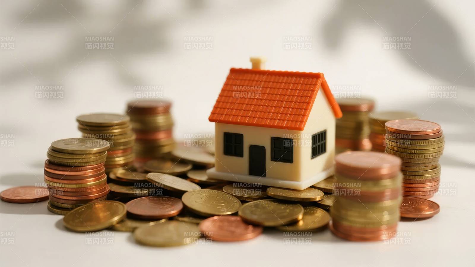 房屋与金币堆叠图片