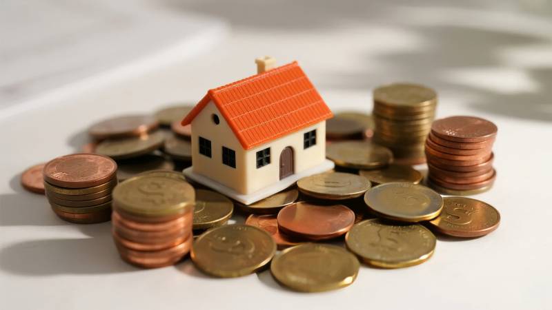 房屋与金币堆叠图片