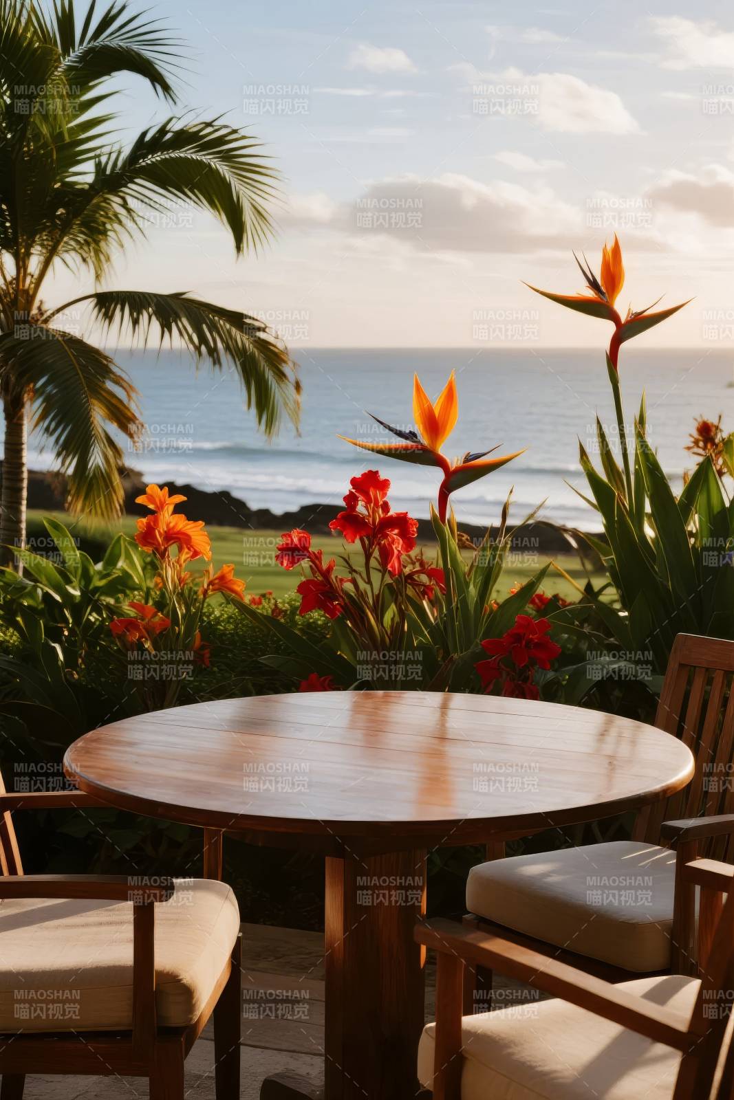 海边花园静谧时光图片