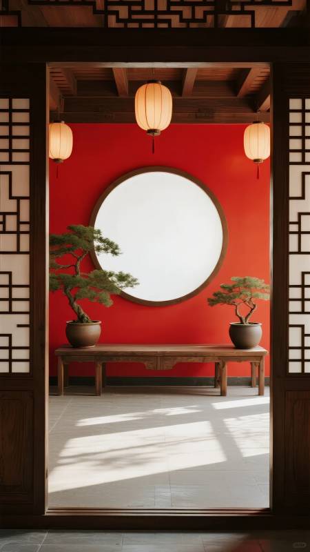 红墙禅意庭院图片