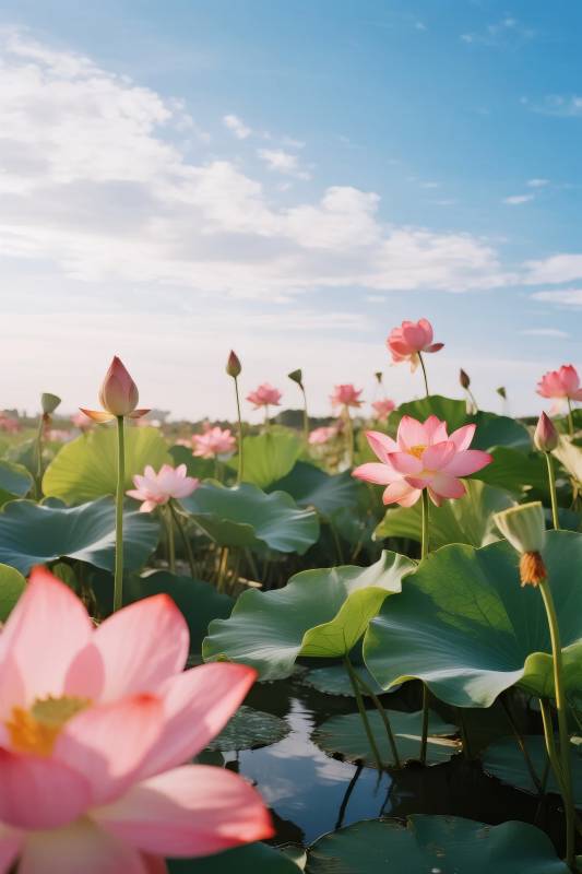 荷花映水 晴空万里图片
