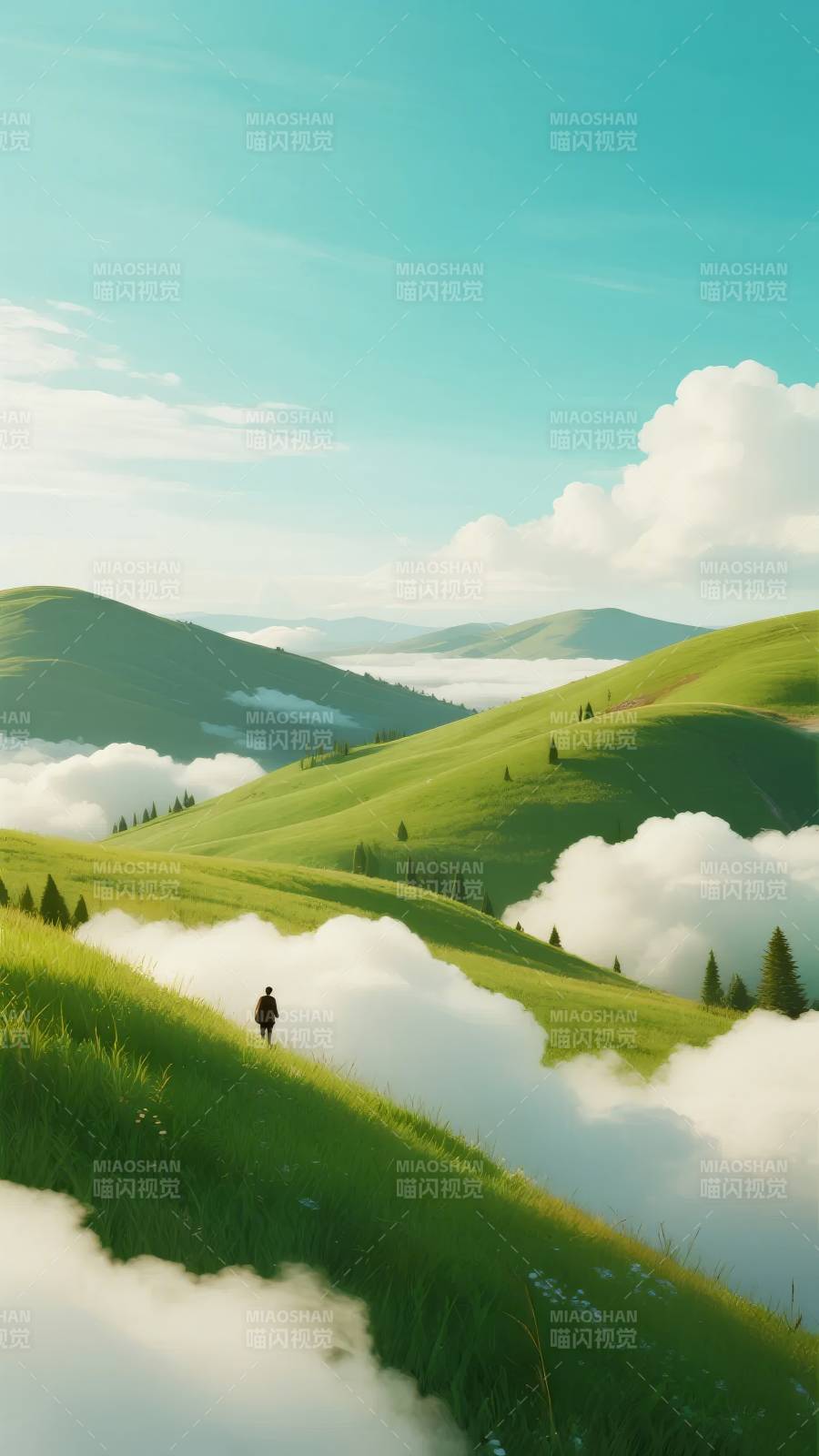 云海绿野行图片