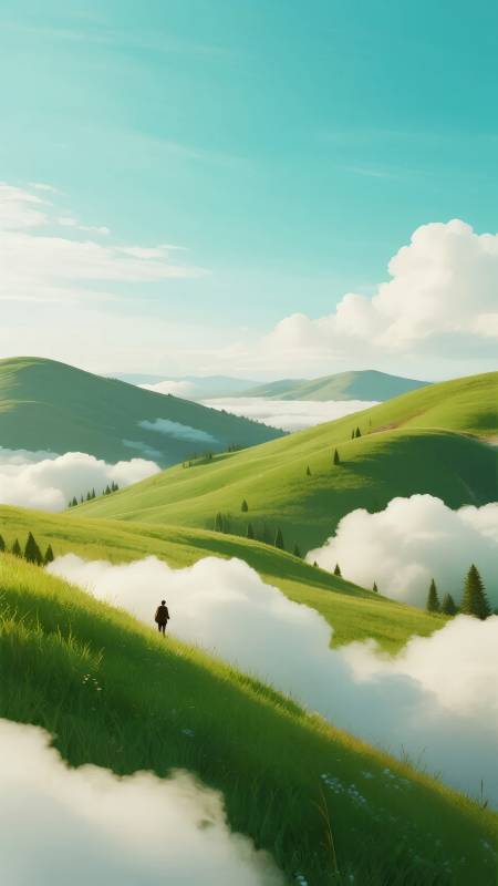 云海绿野行图片