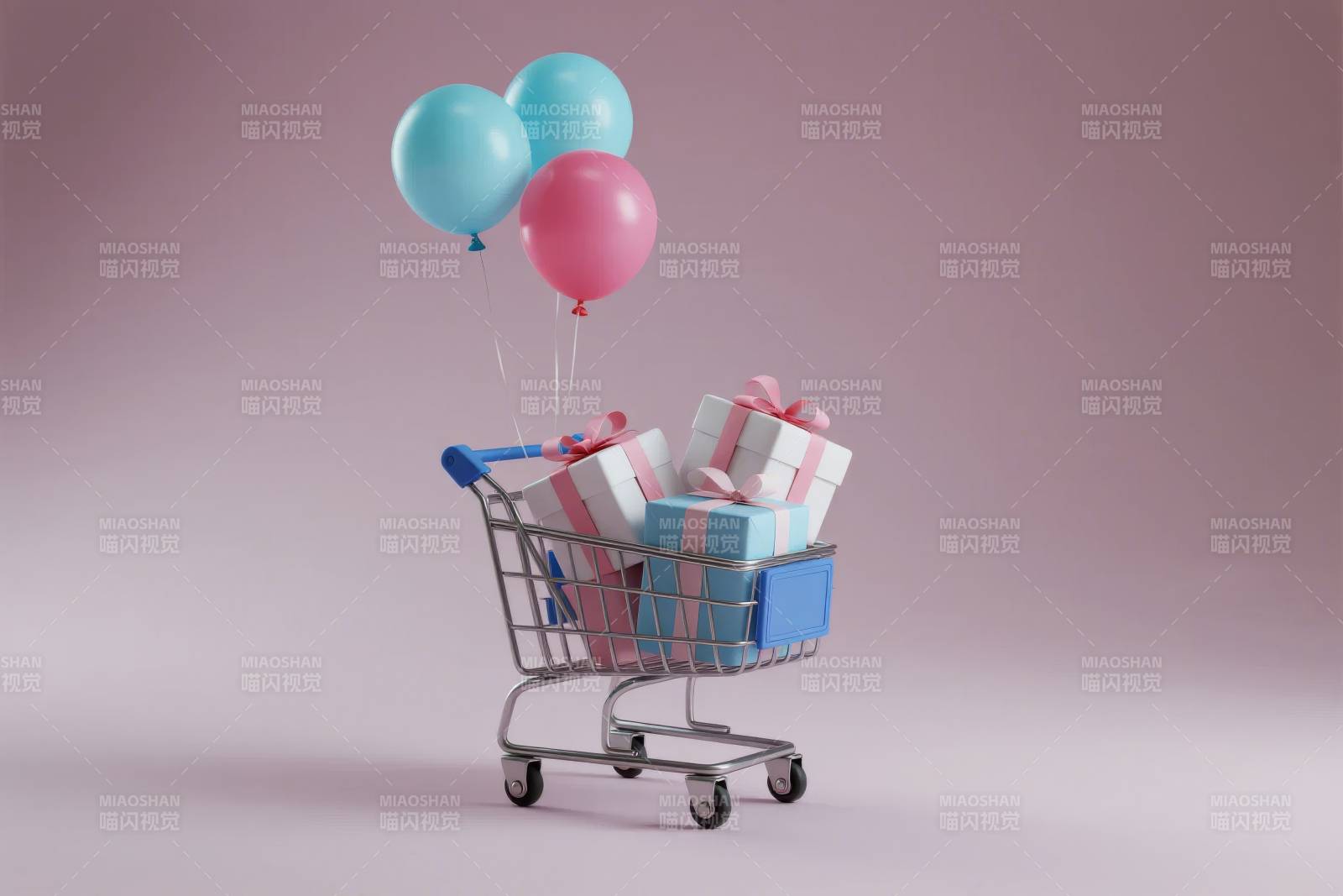购物车里的礼物与气球图片