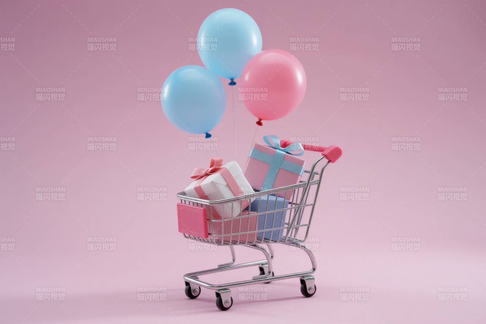 购物车里的礼物与气球图片