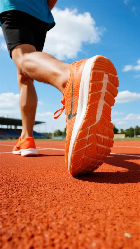 跑道上的橙色脚步图片