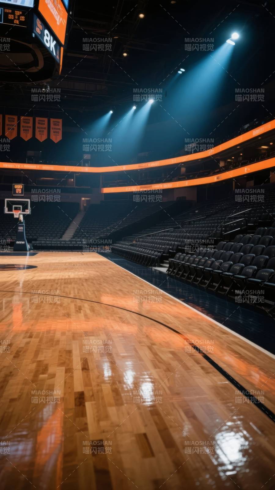 空旷篮球场灯光璀璨图片