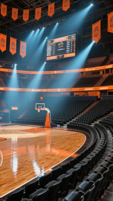 空旷篮球馆灯光璀璨图片