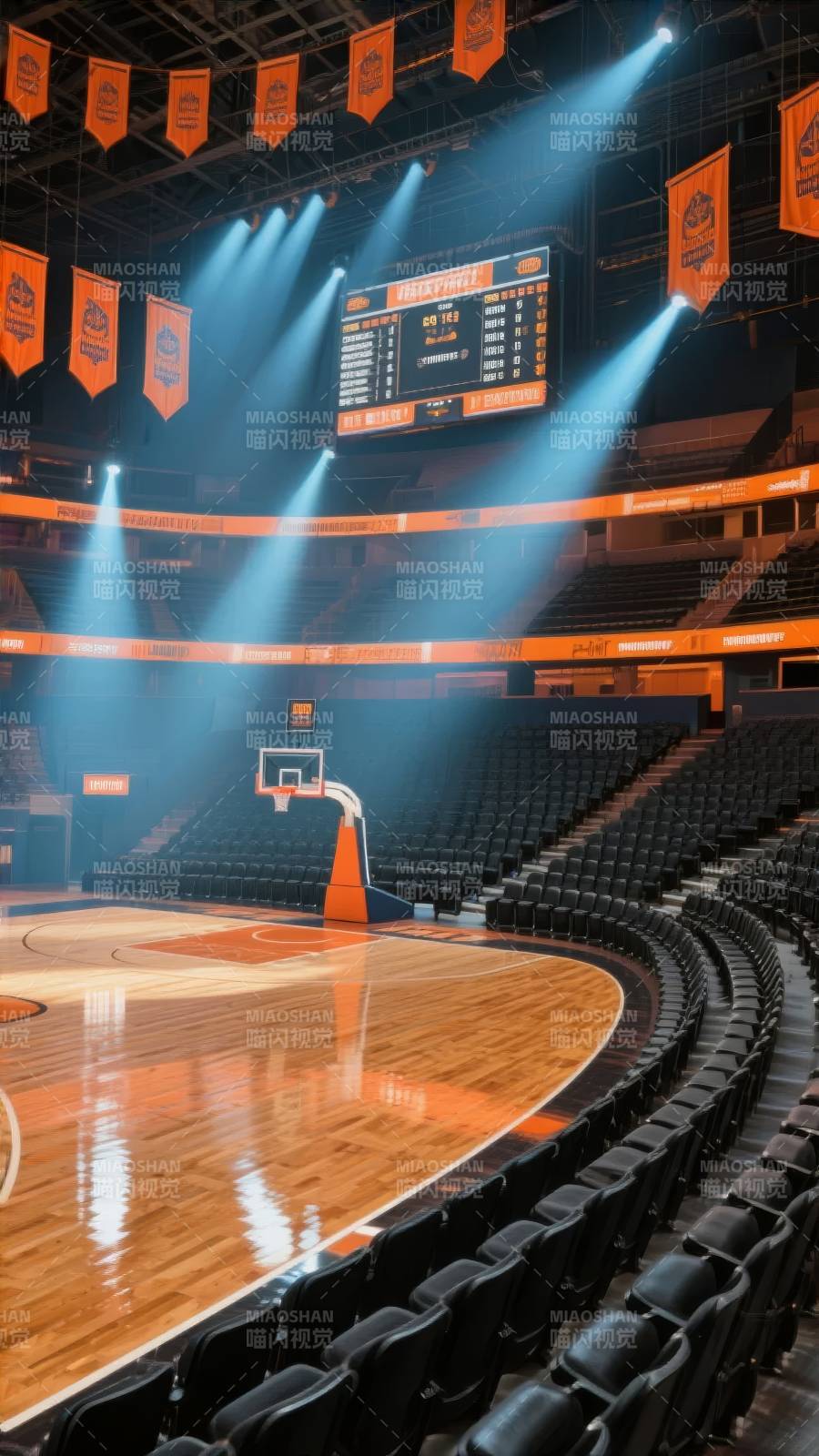 空旷篮球馆灯光璀璨图片