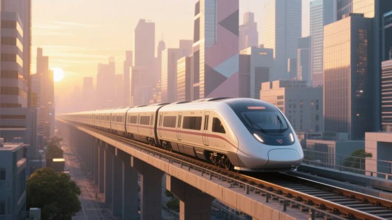 城市高铁晨光行图片