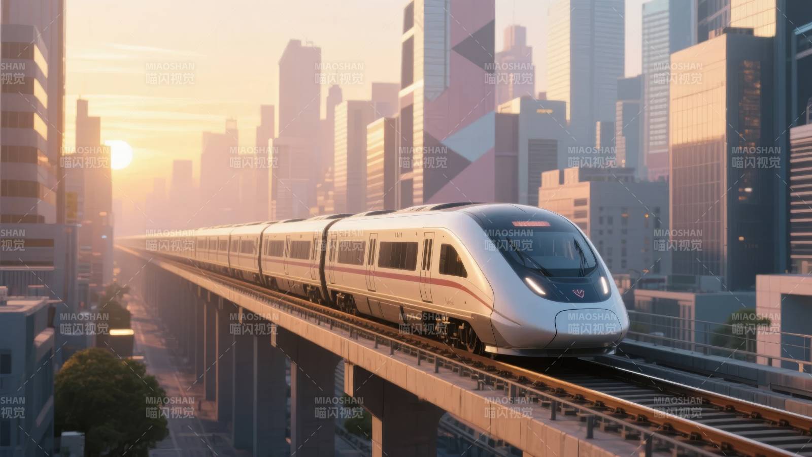城市高铁晨光行图片