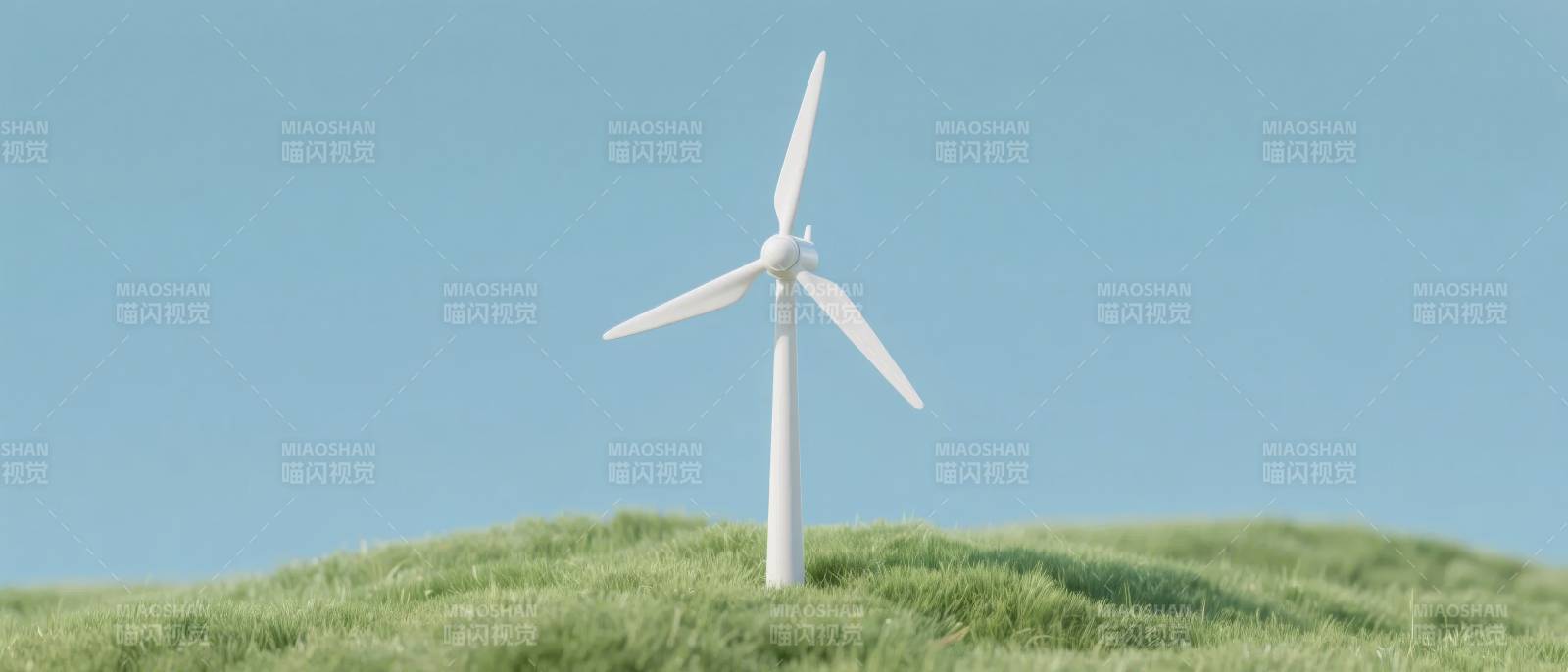 风车矗立绿丘上图片