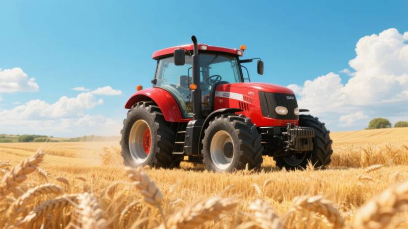 红色拖拉机耕作金田图片