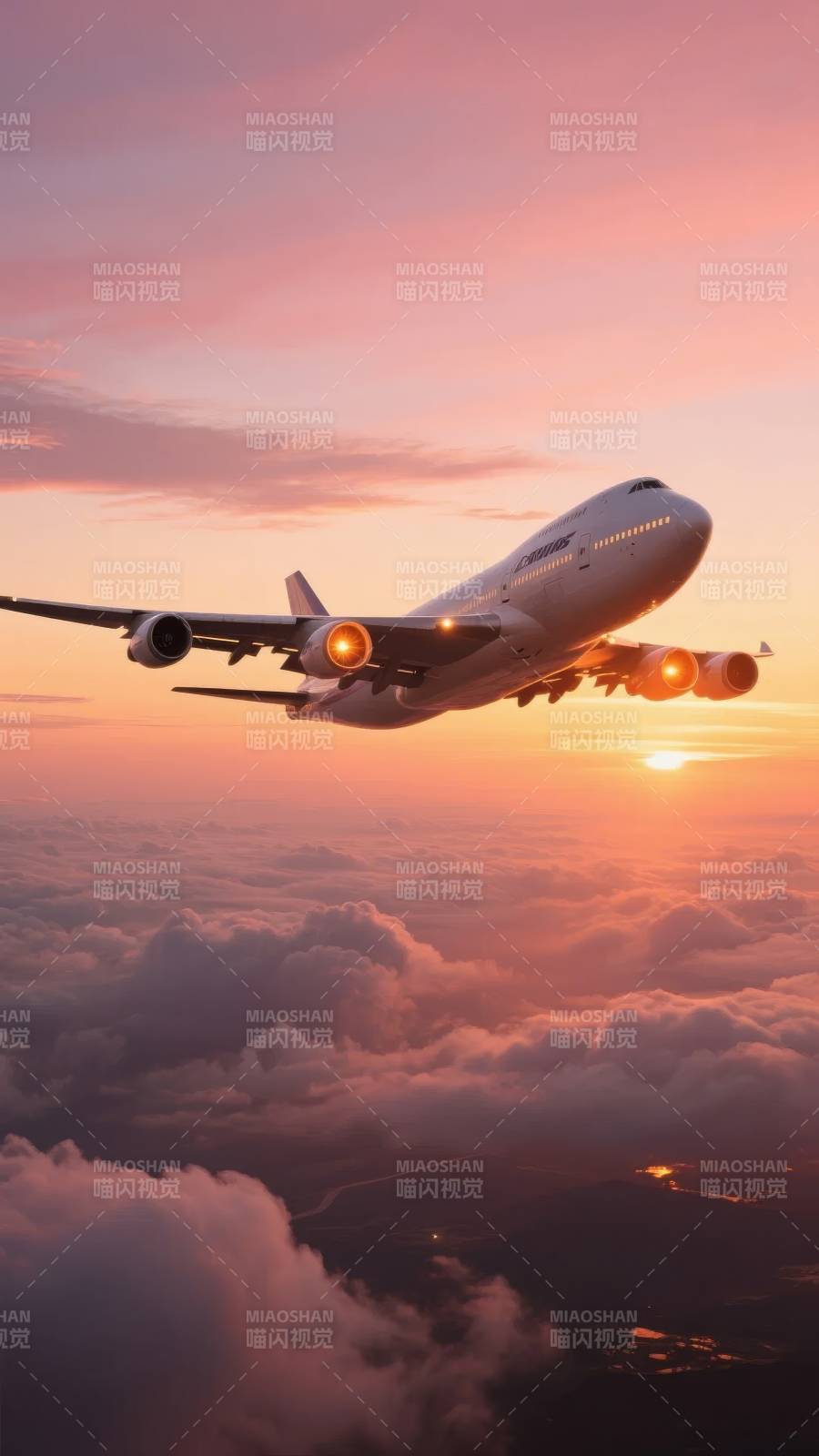 云海之上 日落飞行图片