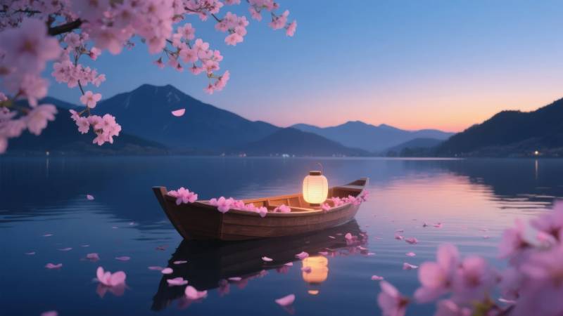 樱花夜舟图片