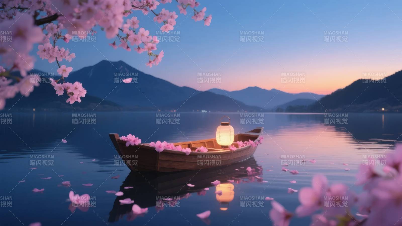 樱花夜舟图片