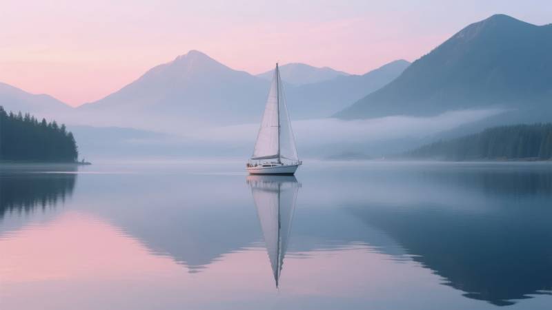 湖光帆影 静谧山色图片