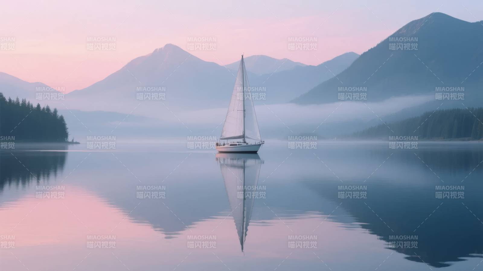 湖光帆影 静谧山色图片