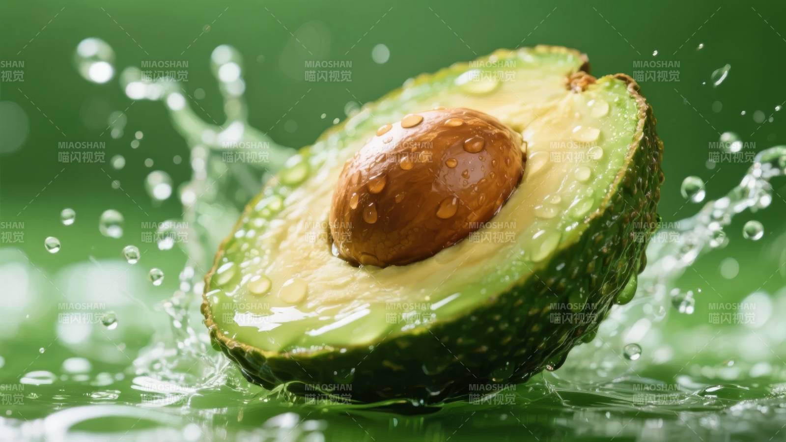 水花中的牛油果图片