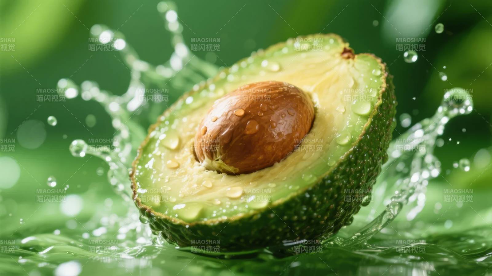 水花中的牛油果图片