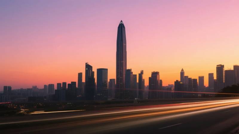 城市黄昏光影图片