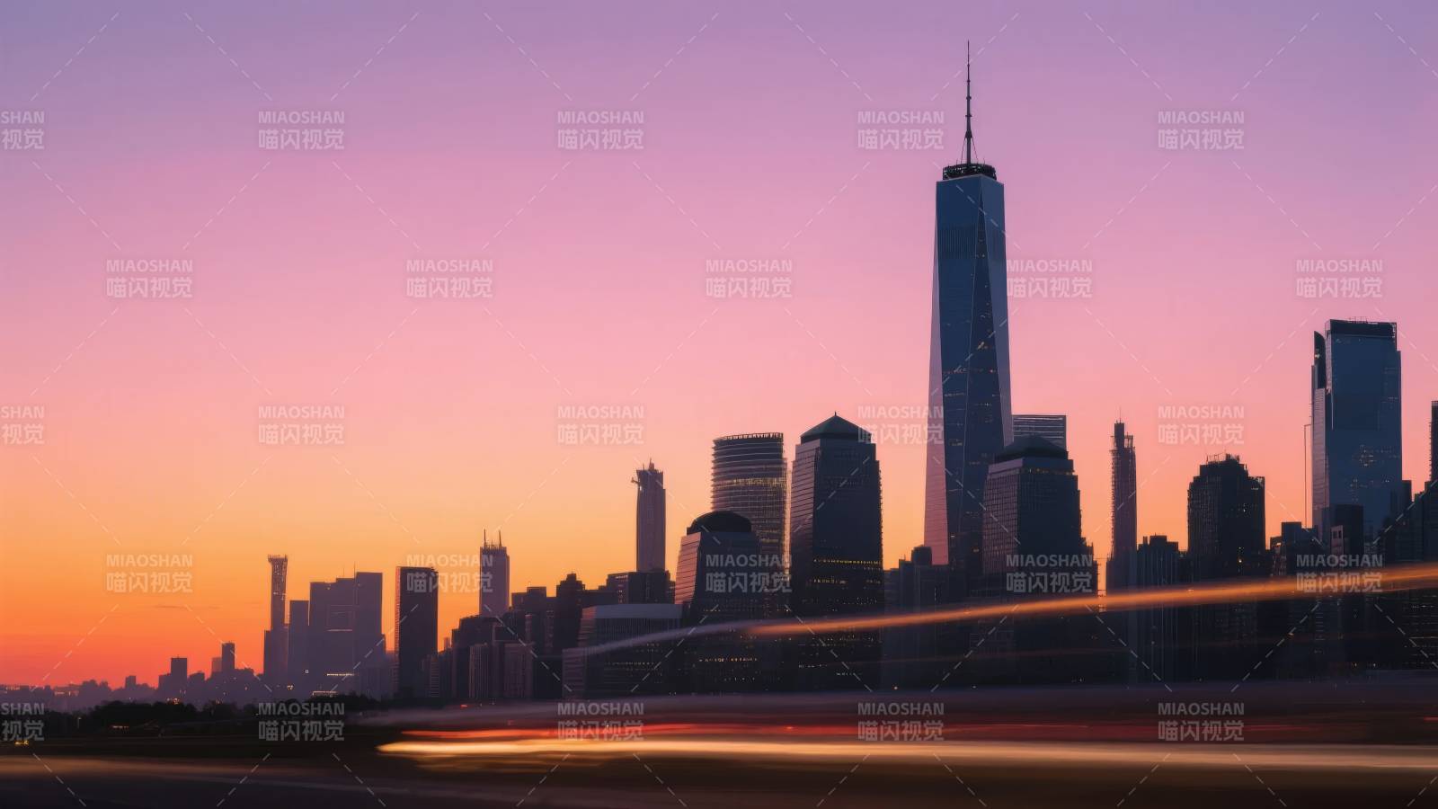 纽约日落天际线图片