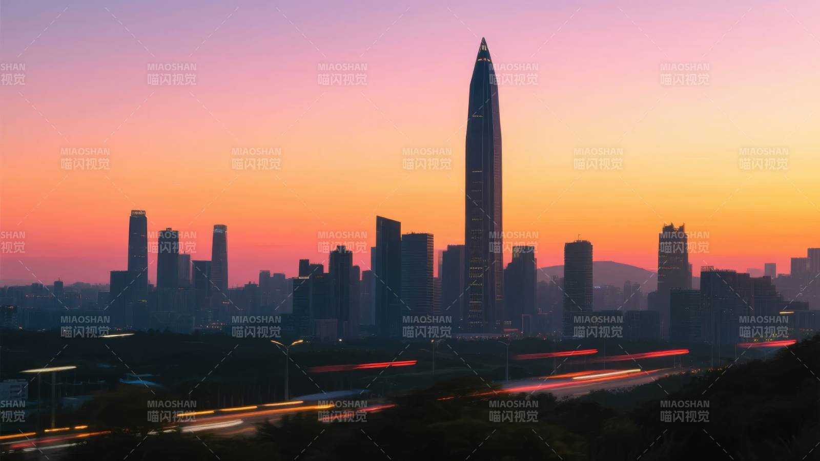 城市黄昏剪影图片