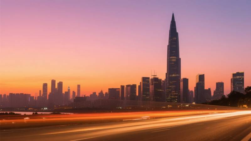 城市黄昏天际线图片