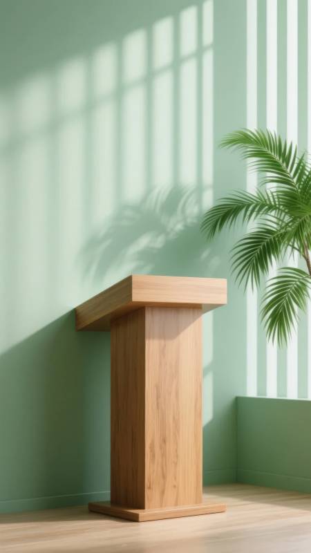 木讲台绿墙光影图片