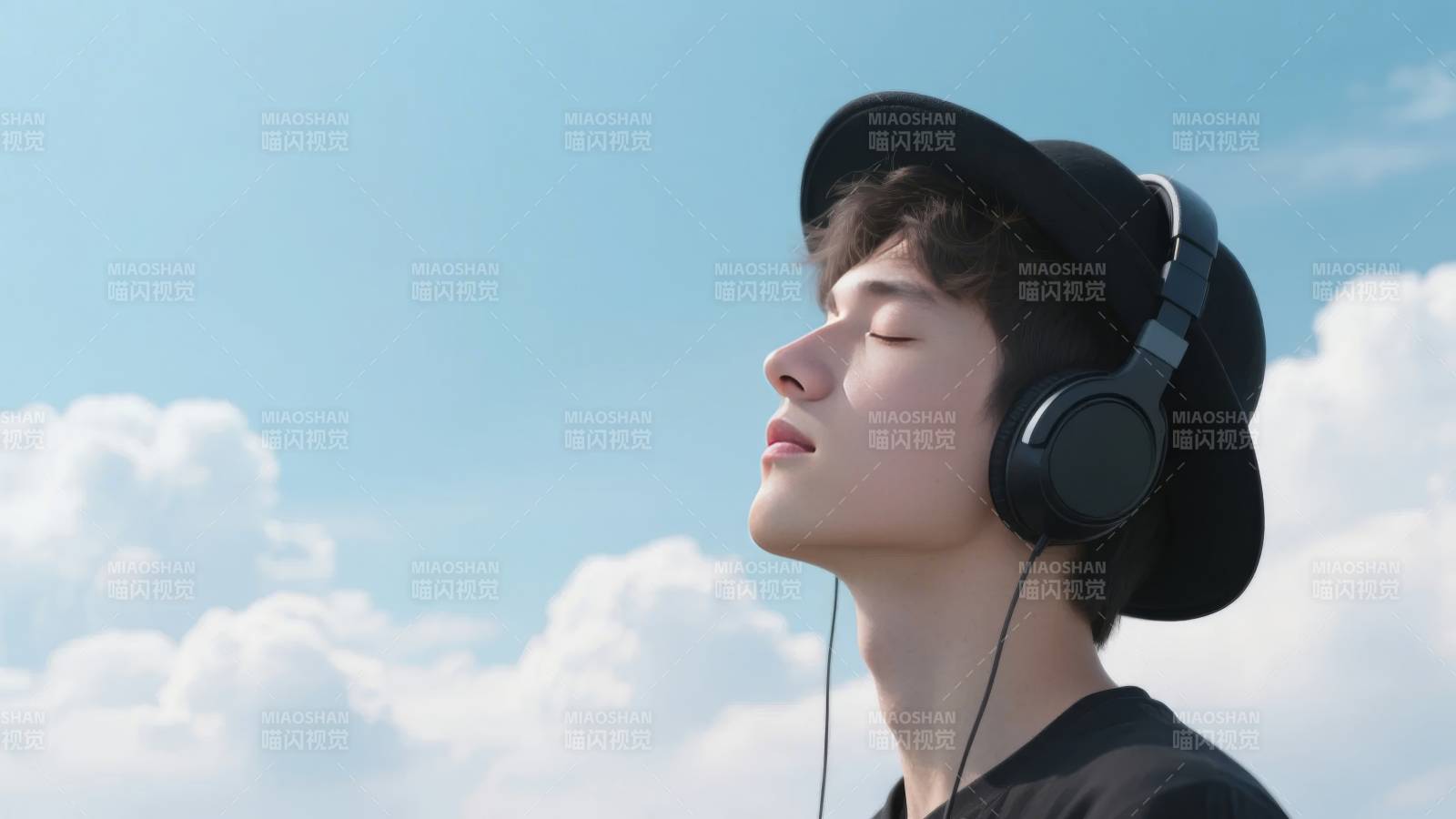 听歌少年 仰望蓝天图片