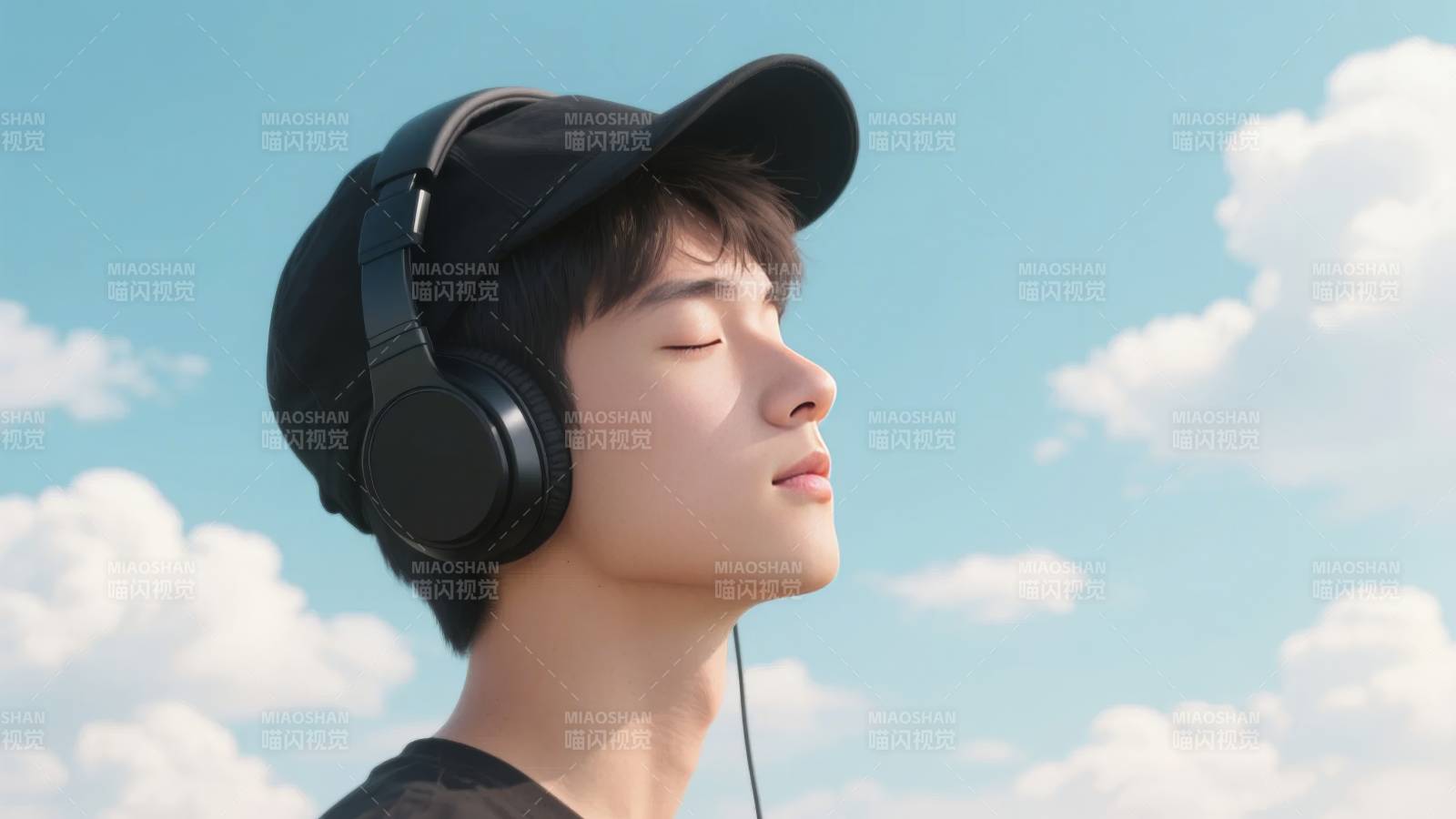 闭眼听歌 享受蓝天图片