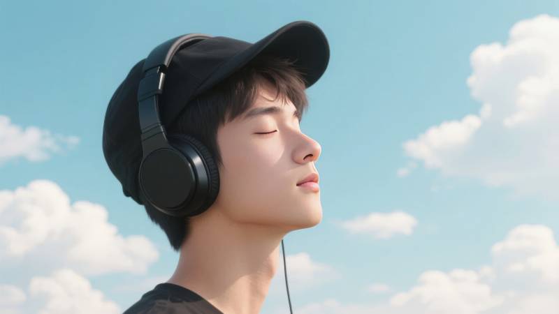 闭眼听歌 享受蓝天图片