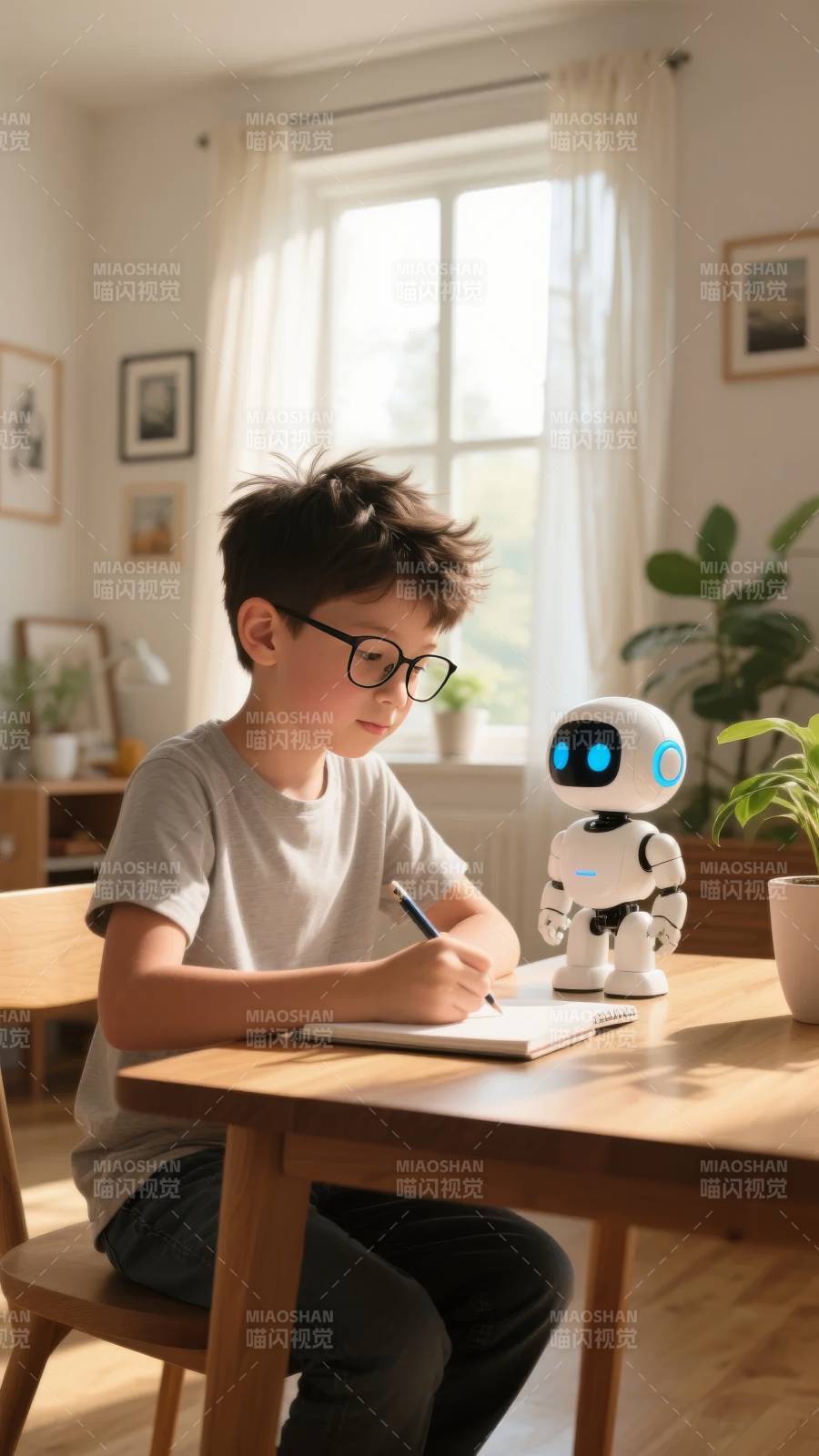 男孩与机器人共学图片