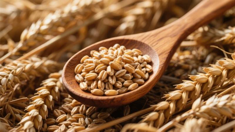 麦穗与木勺中的谷粒图片