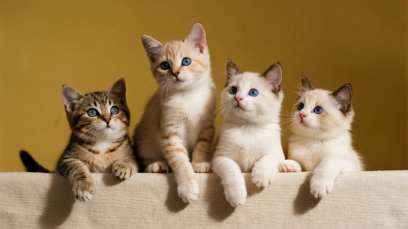 四只小猫萌态可掬图片