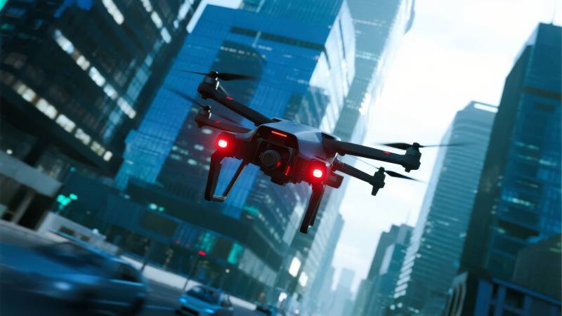 城市上空的无人机图片